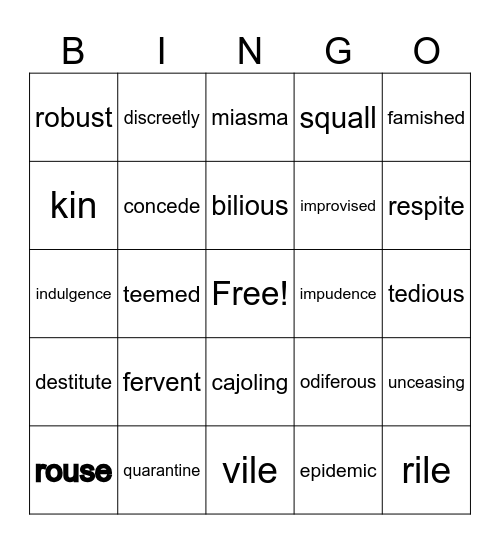 Fever 1793 Chapters 1-15 Vocabulary Bingo Card