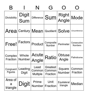 Math Olympiad Vocabulary Bingo Card