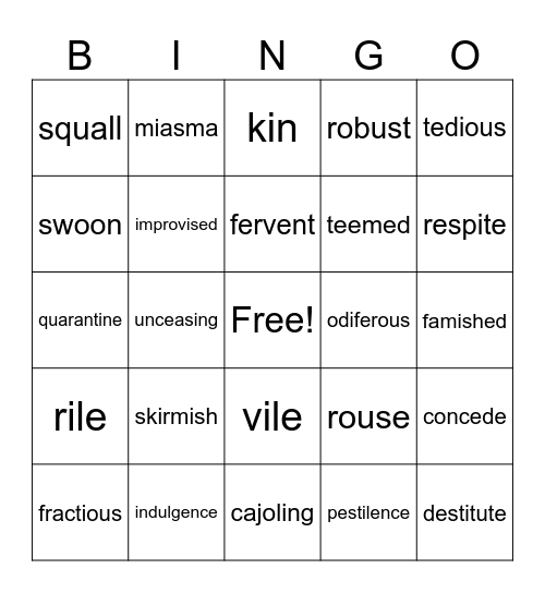 Fever 1793 Vocabulary Ch 1-15 Bingo Card