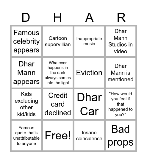 Dhar Mann Bingo v2.5 Bingo Card