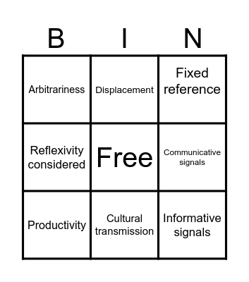 Animal and Human Language Bingo Card