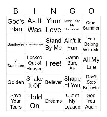 Musical Bingo Card
