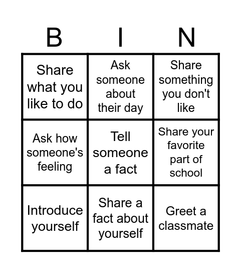 Basic Conversation Bingo Card