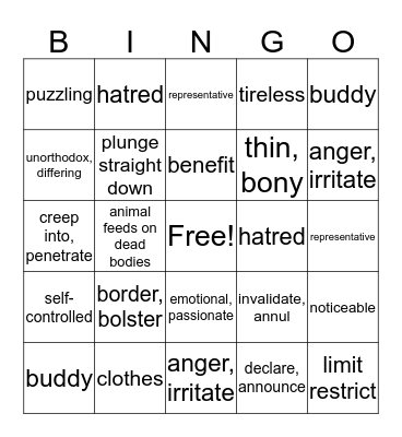 Unit 8 Bingo Card