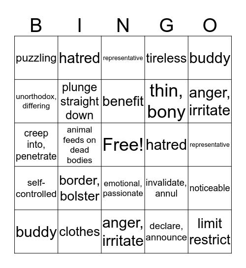 Unit 8 Bingo Card