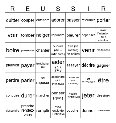 Level 1 French Verbs Bingo Card