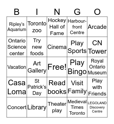 March Break Activities Bingo Card