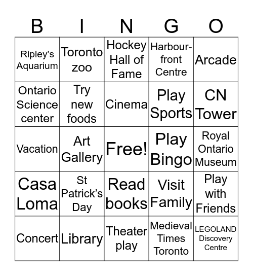 March Break Activities Bingo Card