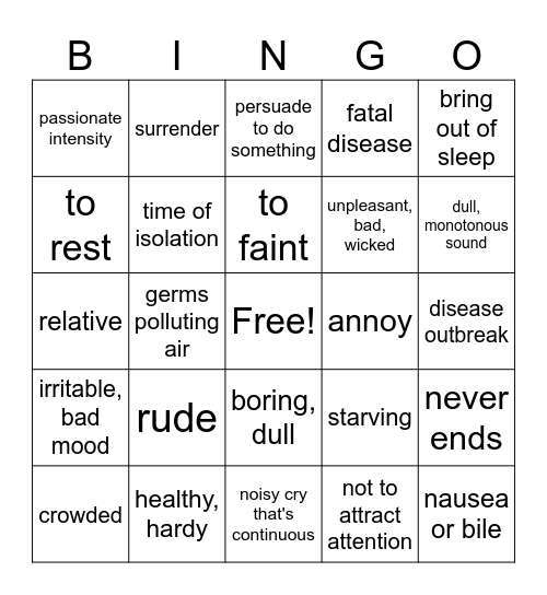 Fever Vocab Bingo Ch 1-10 Bingo Card