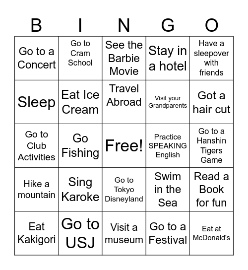 What did you do during Summer Vacation Bingo Card