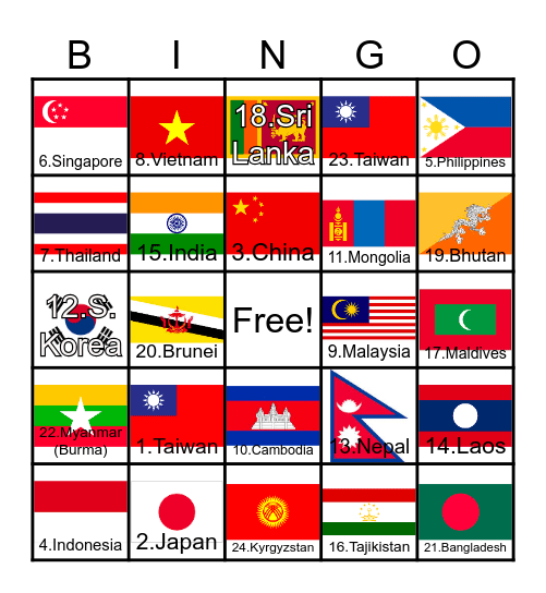 Country Flags Bingo Card