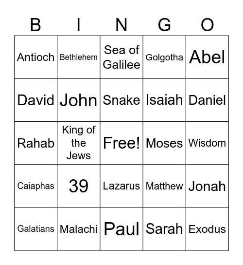 Bible Bingo Card