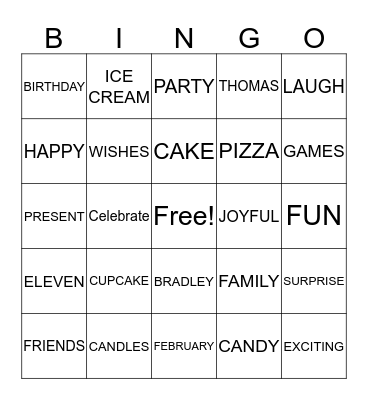 Happy Birthday Thomas Bingo Card