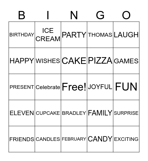 Happy Birthday Thomas Bingo Card