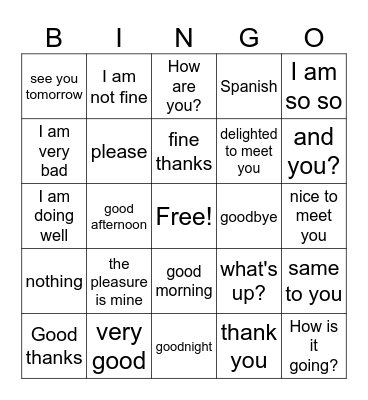 Spanish Greetings Bingo Card