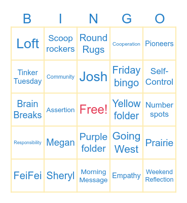 Second Grade Bingo Card