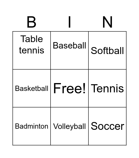 Sports Bingo Card