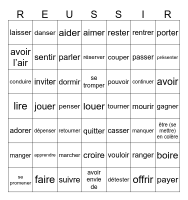 Level 1 French Verbs Bingo Card