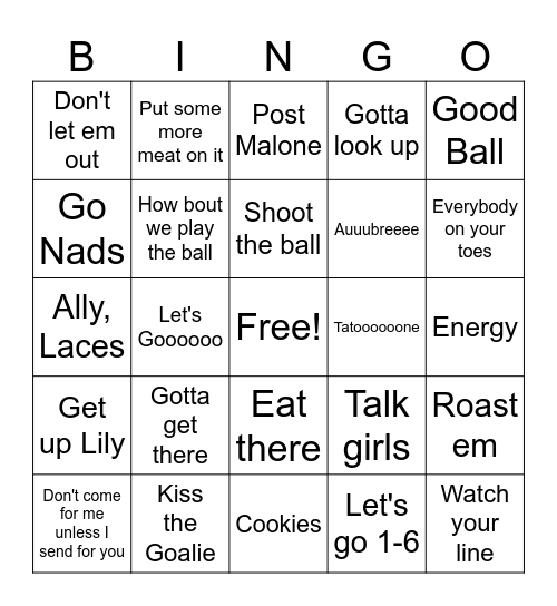 GST Parent Soccer Bingo Card