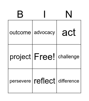 Service as Action Bingo Card