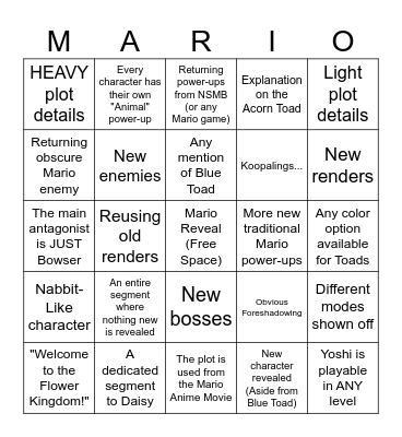 Mario Wonder Direct Bingo Card Bingo Card