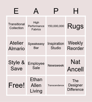 Ethan Allen Bingo Time! Bingo Card