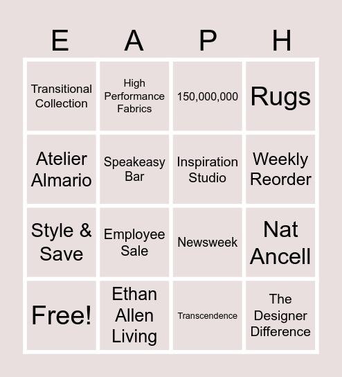 Ethan Allen Bingo Time! Bingo Card