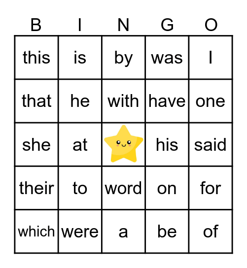 SIGHT WORDS 1 Bingo Card