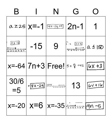 Alg 1 Unit 1:  Algebra Basics Bingo Card