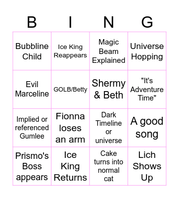 Fionna and Cake Bingo Card