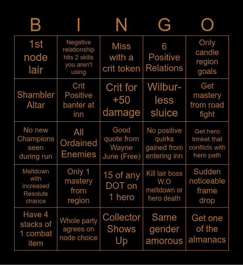 Darkest Dungeon II Run Bingo Card