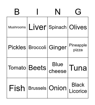 Problematic food bingo Card