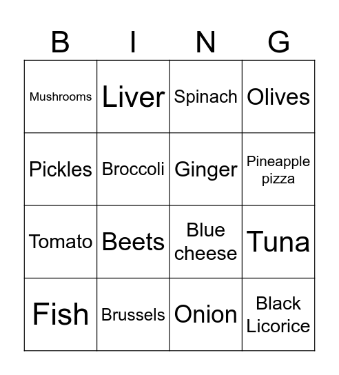 Problematic food bingo Card