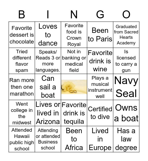 Wedding Guest Bingo Card