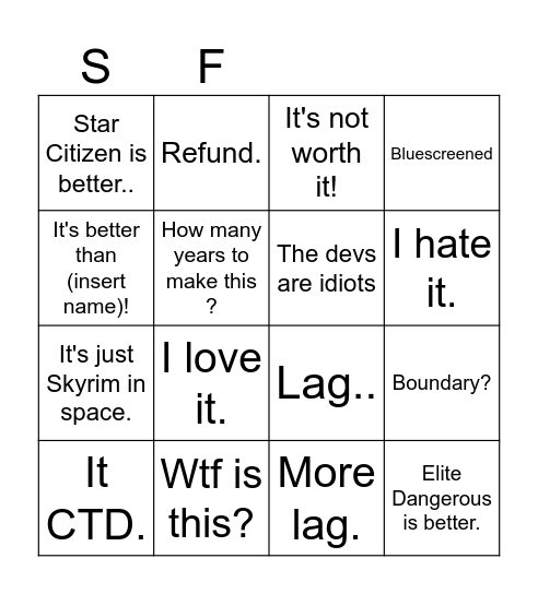 StarField X Comment Bingo! Bingo Card