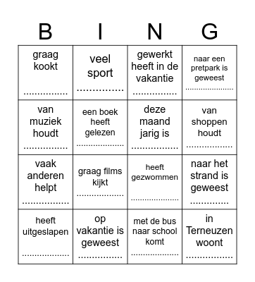 zoek iemand die... (zomervakantie) Bingo Card