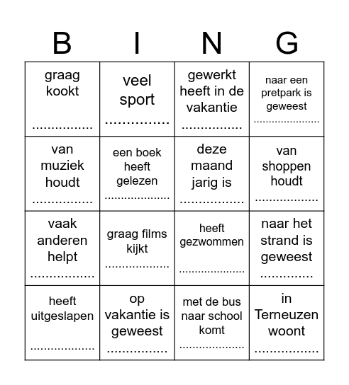 zoek iemand die... (zomervakantie) Bingo Card