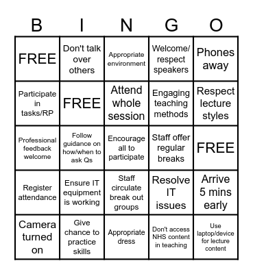 Student Engagement Bingo Card