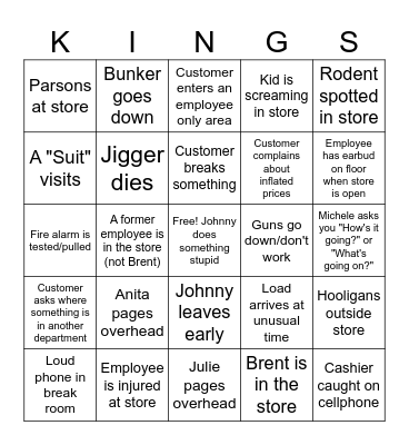 King's Bingo #1 Bingo Card