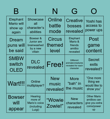 SUPER MARIO BROS. WONDER Bingo Card