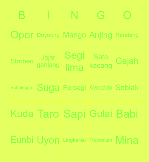 UYON's Bingo Card