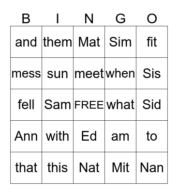 "I Can Read" Bingo Card