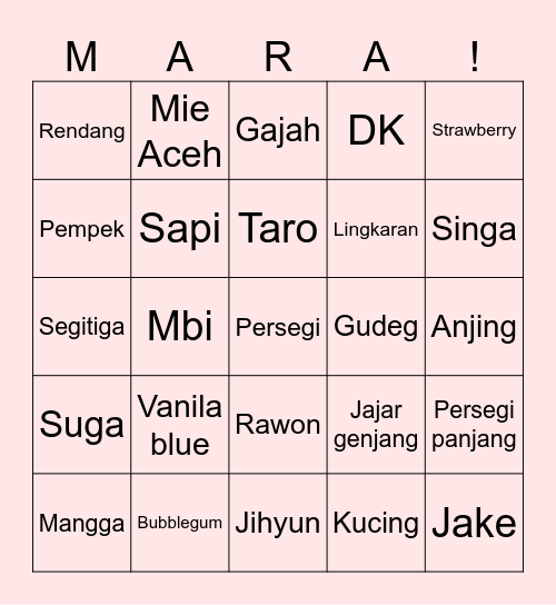 Punya Mara Bingo Card
