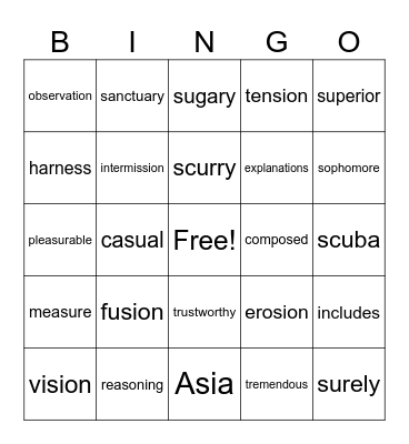 Sounds of S Bingo Card