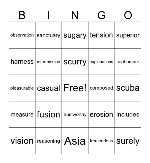 Sounds of S Bingo Card