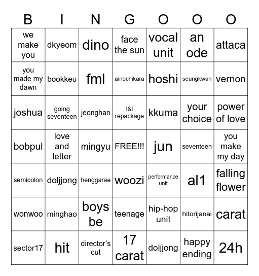 sooncheol’s instocks bingo eeg :) Bingo Card
