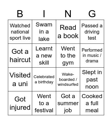 Summer News Flash Bingo Card
