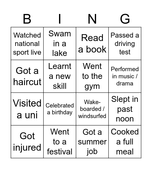 Summer News Flash Bingo Card