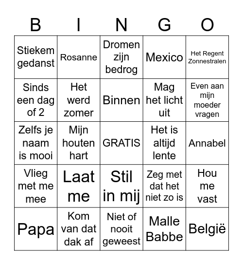 Muziekbingo Card