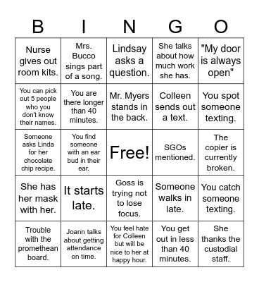 Faculty Meeting Bingo Card